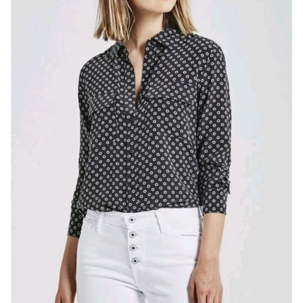 Adriano Goldschmied Alena Shirt Women's Gray 100% Silk 3/4 Sleeve Blouse S Small